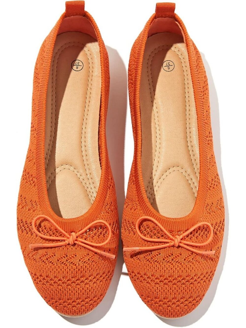 Women's Orange Crochet Lace Round Toe Solid Comfortable Low Heel Ballet Flats